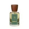 Zamoora Emberlyn perfume bottle for women displayed on gemstones with a teal background, featuring top notes of bergamot, blood orange and pink pepper, heart notes of jasmine blossom, honey and peony, and base notes of amberwood, vanilla and white musk