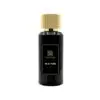 Zamoora Oud Noir perfume bottle for men placed on a wooden block in a smoky brown setting, showcasing top notes of blueberry and anise, heart notes of cashmere wood, floral notes and rosemary, and base notes of amber, honey and musk.