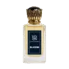 Zamoora Bloom perfume bottle for men floating underwater, surrounded by bubbles, with top notes of bergamot, blood orange and saffron, heart notes of damask rose, jasmine sambac, cinnamon and black tea, and base notes of amber, oud, sandalwood, musk and patchouli