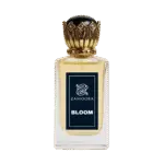 Zamoora Bloom perfume bottle for men floating underwater, surrounded by bubbles, with top notes of bergamot, blood orange and saffron, heart notes of damask rose, jasmine sambac, cinnamon and black tea, and base notes of amber, oud, sandalwood, musk and patchouli