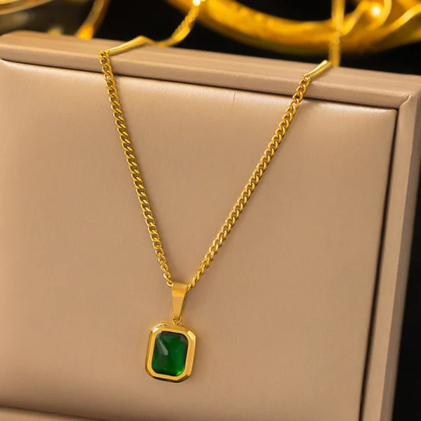 Gold-Plated Anti-Tarnish Green Geometric Pendant