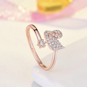 Rose Gold Plated American Diamond Studded Swan Shape Contemporary Korean Finger Ring