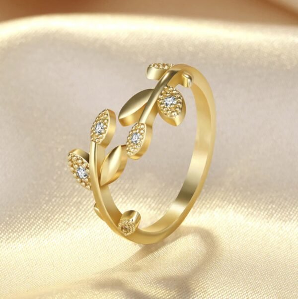 Gold Plated American Diamond Studded Leaf Inspired Contemporary Korean Finger Ring