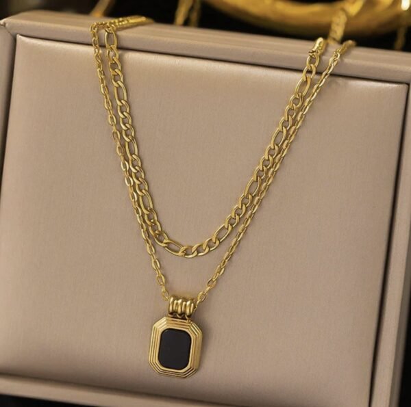 Gold Plated Stainless Steel Anti-Tarnish Geometric Dual Strand Necklace